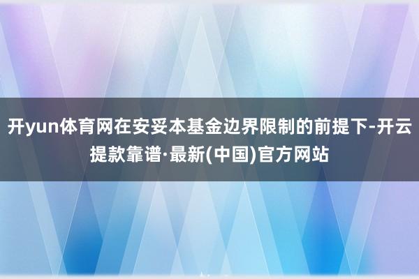 开yun体育网在安妥本基金边界限制的前提下-开云提款靠谱·最新(中国)官方网站
